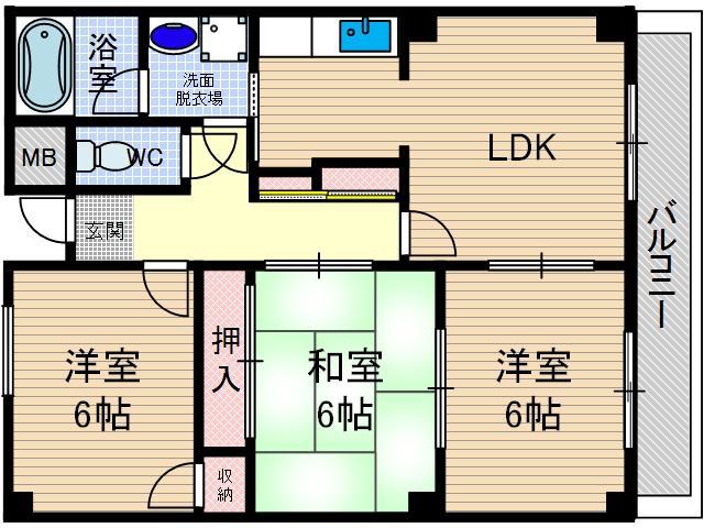 グランドハイツ小柳(3LDK/4階)の間取り写真