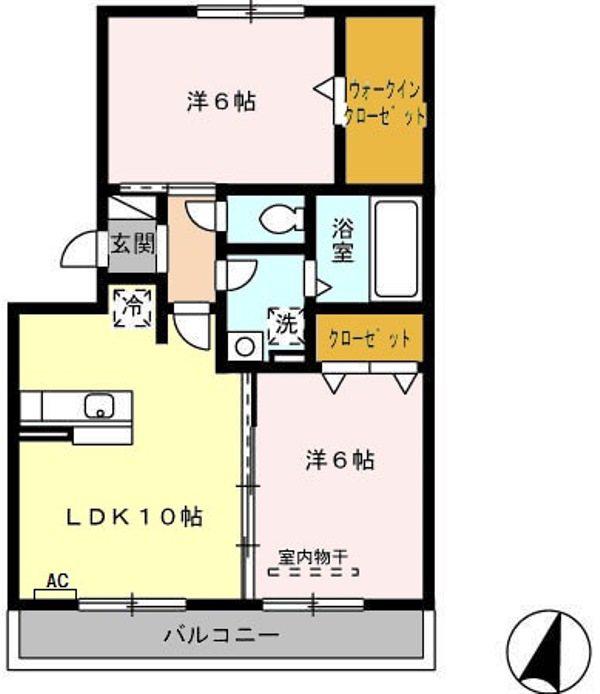 名鉄西尾線 桜井駅(愛知) 徒歩12分 3階建 築17年(2DK/2階)の間取り写真