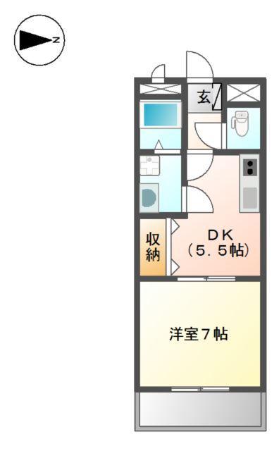 プリヴェール(1DK/1階)の間取り写真