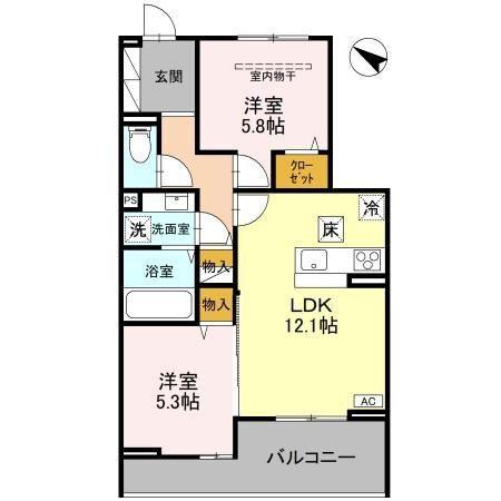 サイカチ(2LDK/3階)の間取り写真