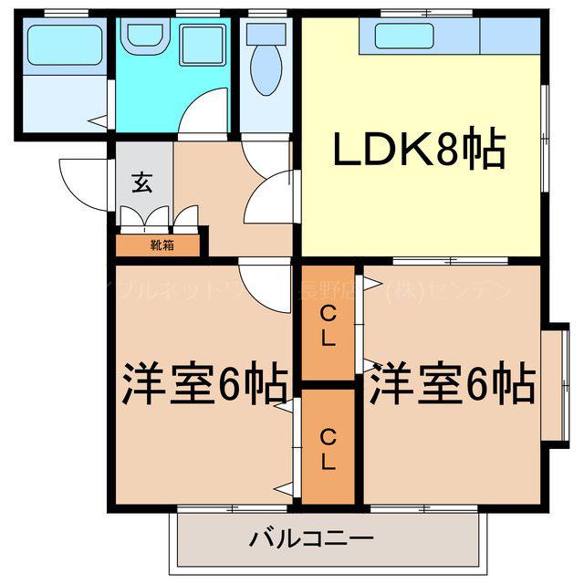 オリンポス北棟(2DK/1階)の間取り写真
