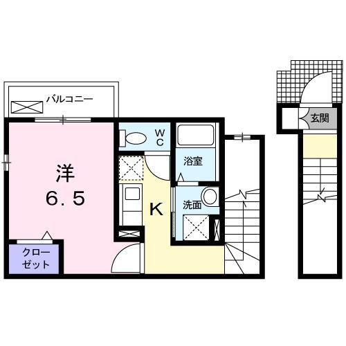 プライムコートB棟(1K/2階)の間取り写真