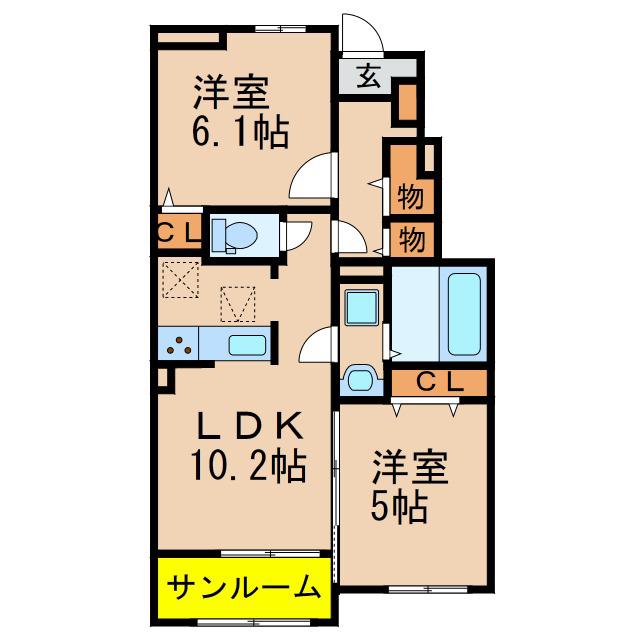 フレーズ有明 A(2LDK/1階)の間取り写真