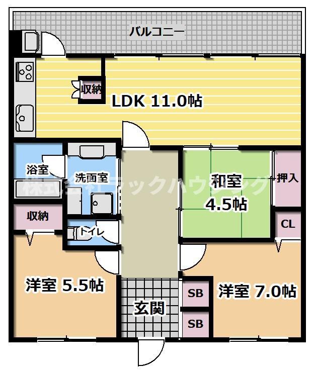 メロディハイム守口駅前(3LDK/2階)の間取り写真