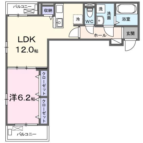 ウエスト RIVERII(1LDK/2階)の間取り写真
