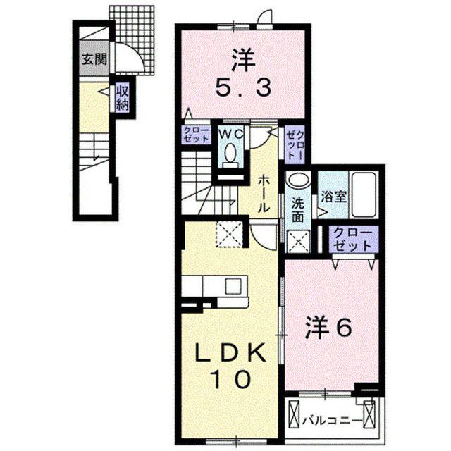 エクイティII(2LDK/2階)の間取り写真