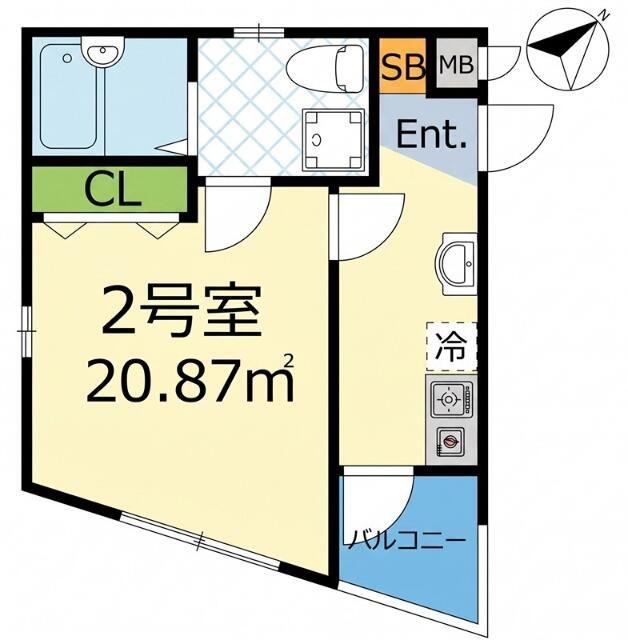 クオリア横浜大口(1K/2階)の間取り写真