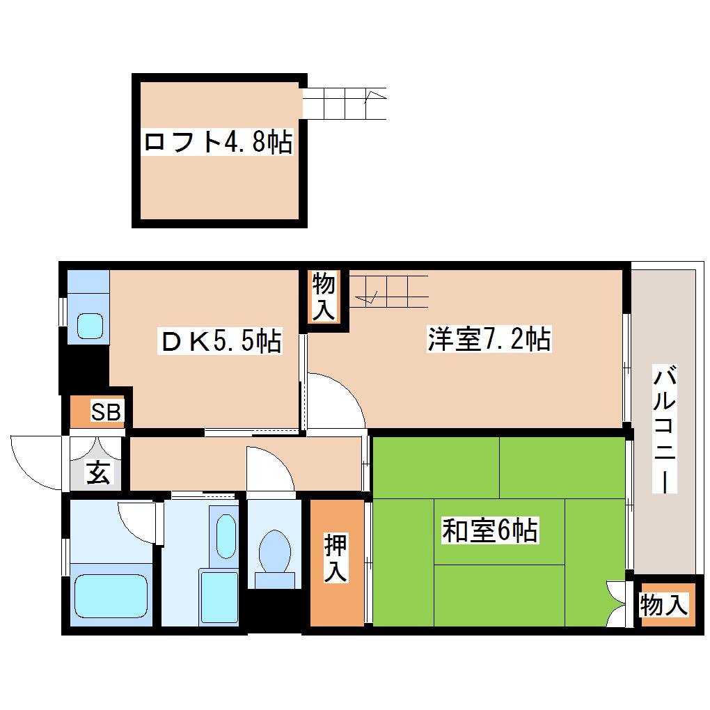 パルメゾン鶴ヶ谷東(2DK/2階)の間取り写真