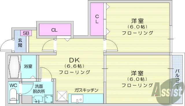 ビオラメゾンS(2DK/1階)の間取り写真
