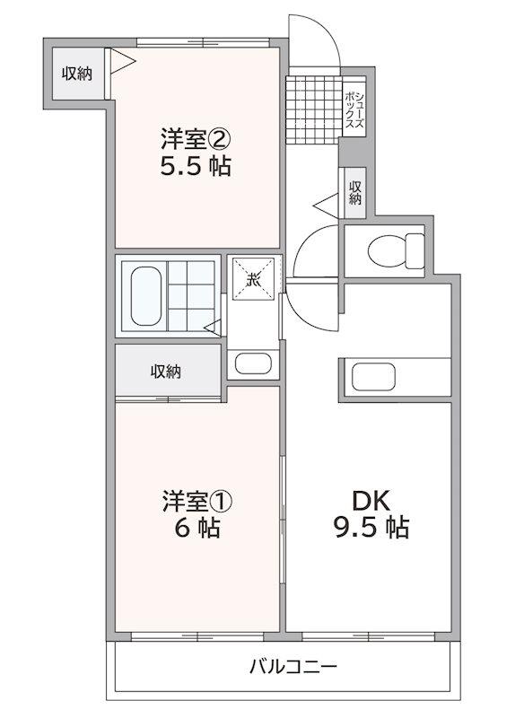 メゾンメルヴェイユ鶴川台(2DK/2階)の間取り写真