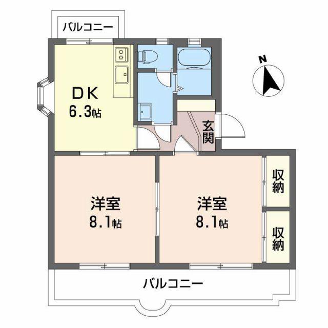 エクセルコートA(2DK/2階)の間取り写真