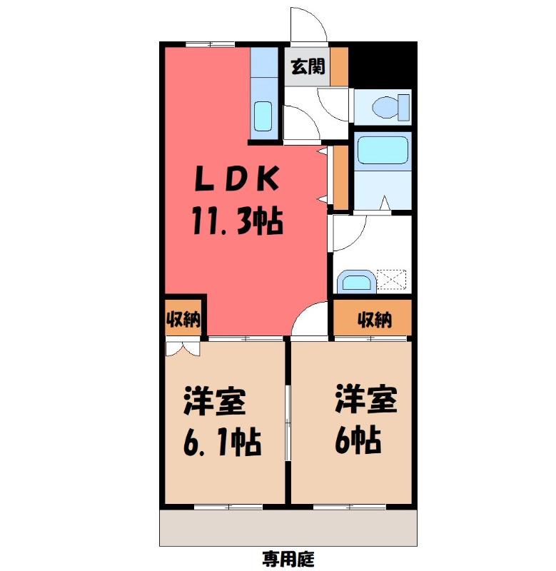 エスポアールK(2LDK/1階)の間取り写真