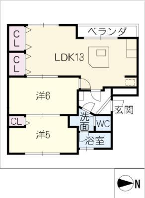 クラルテ SUGA(2LDK/1階)の間取り写真
