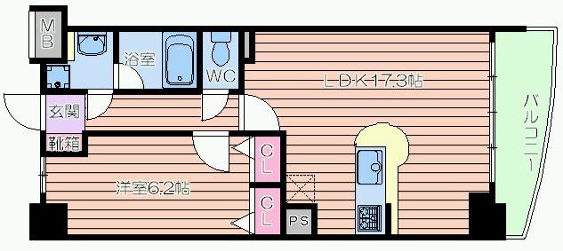 セレッソコート上本町イースト(1LDK/6階)の間取り写真