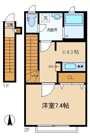 ペルア深沢(1K/2階)の間取り写真