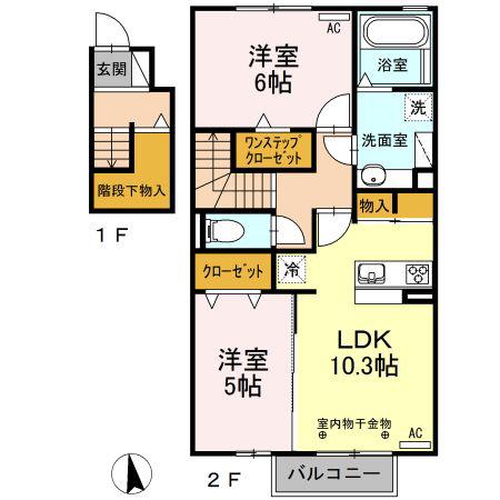 ラフィネM(2LDK/2階)の間取り写真