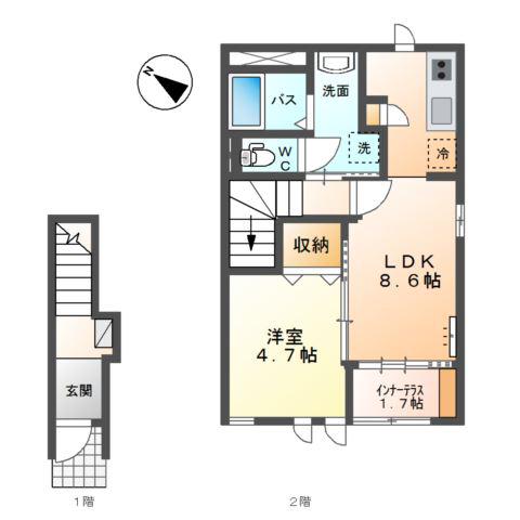 キャロット C(1LDK/2階)の間取り写真