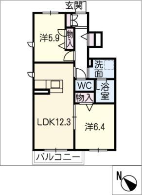 セレーノ長草(2LDK/1階)の間取り写真