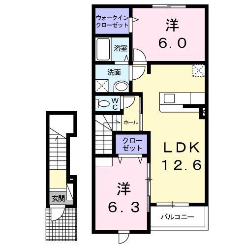 クラール・ブリーゼ(2LDK/2階)の間取り写真