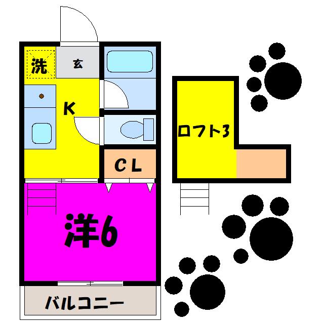 スカイウィング大里A・B(1K/2階)の間取り写真