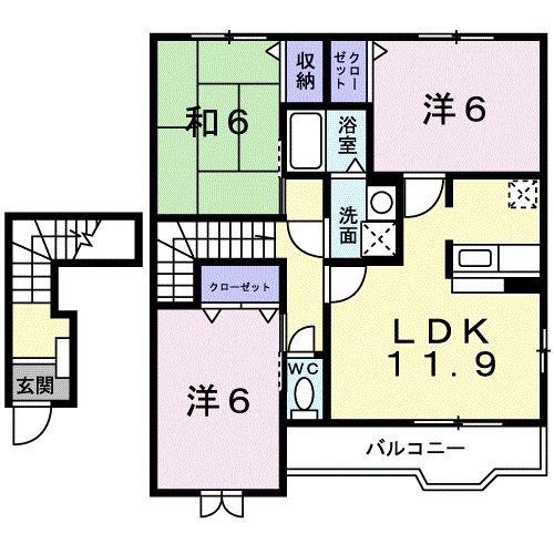 ベルソレイユC(3LDK/2階)の間取り写真