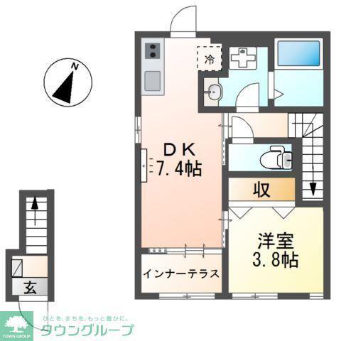 ヴェリテ昭島(1DK/2階)の間取り写真