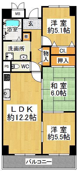 ルミエール神戸(2SLDK/7階)の間取り写真