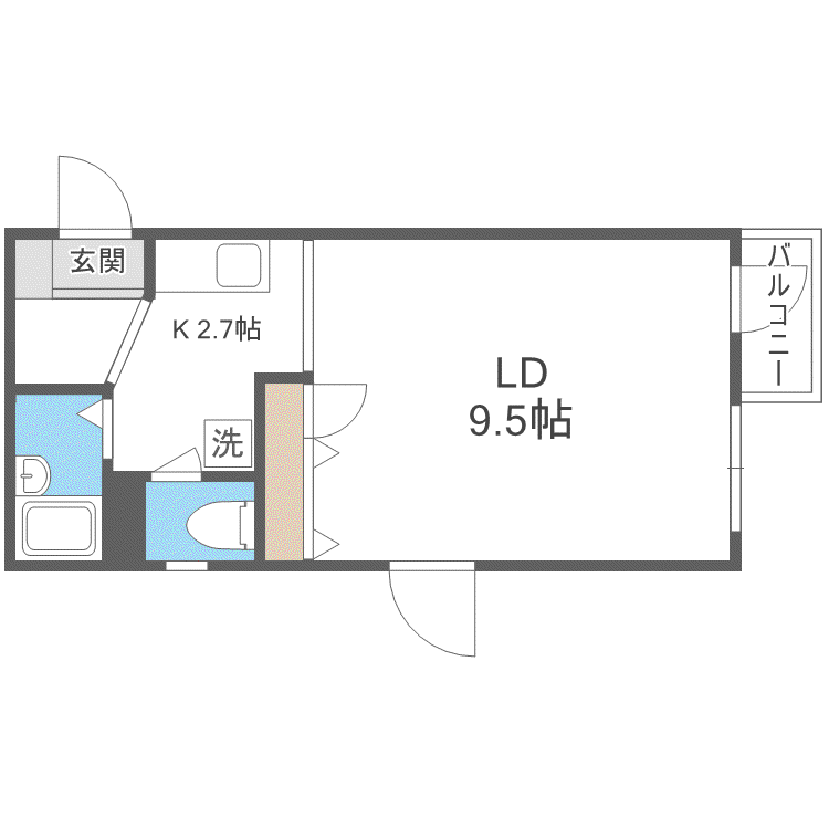 ヴァンヴェール南4条(1K/1階)の間取り写真