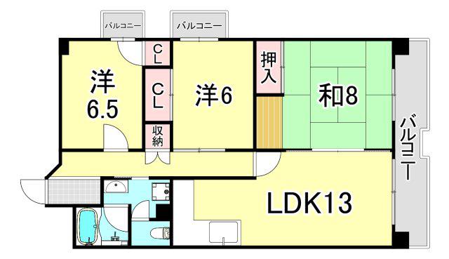UR武庫川 17号棟(3LDK/12階)の間取り写真