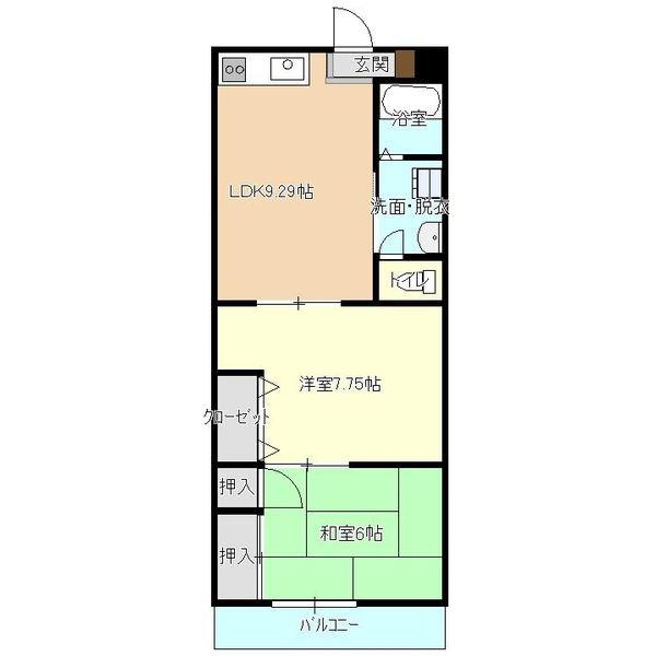 ジュネス市川(2LDK/2階)の間取り写真
