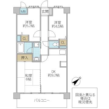 ライオンズシティ水戸(3LDK/10階)の間取り写真