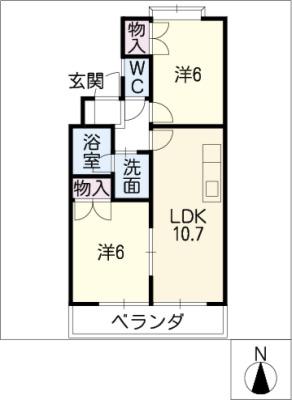 ペルテI(2LDK/2階)の間取り写真
