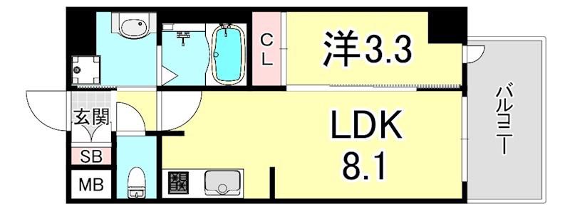 プレサンスブルーム新神戸(1LDK/4階)の間取り写真
