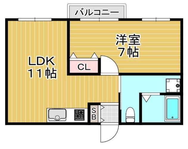 ハイツマツヤマ(1LDK/6階)の間取り写真