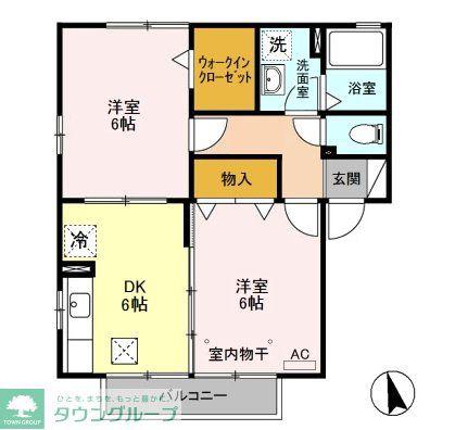 フォンティーヌ B(2DK/1階)の間取り写真