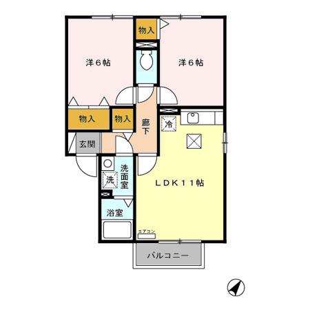グランバルクA(2LDK/1階)の間取り写真