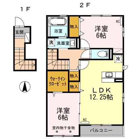 ヴューテラス B(2LDK/2階)の間取り写真