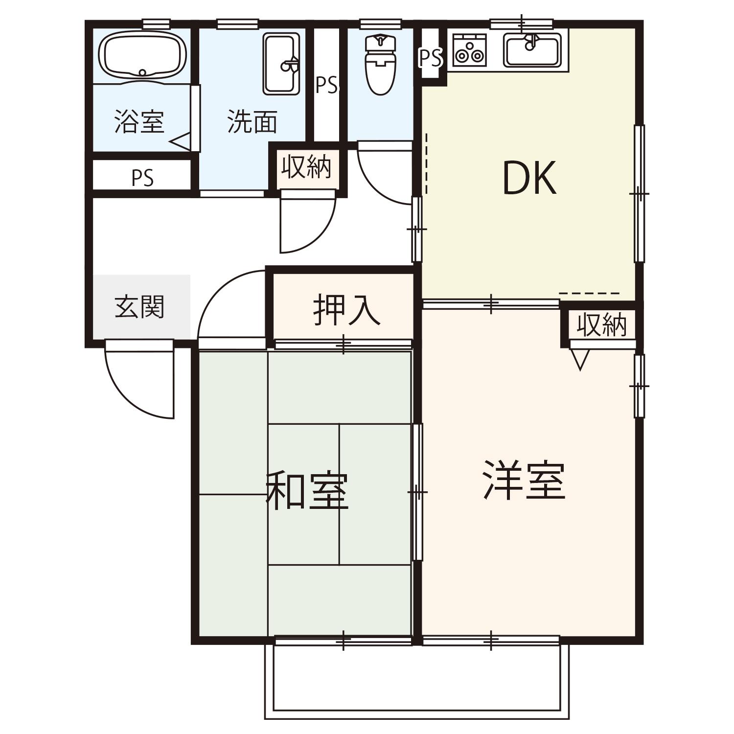 ポルテ三原明神A(2DK/1階)の間取り写真