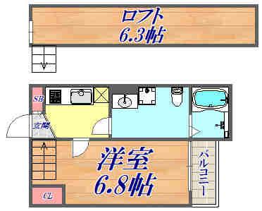 アプリコット アゲート(1K/2階)の間取り写真