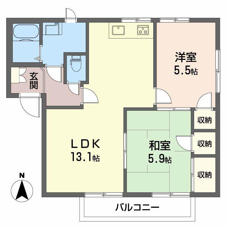 ドミール鈴蘭 B棟(2LDK/2階)の間取り写真