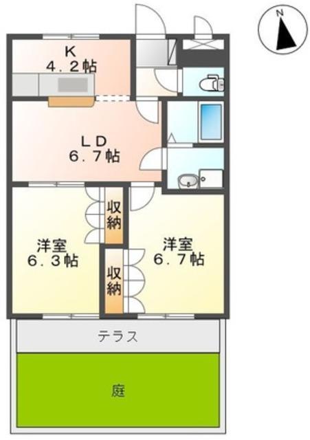 シャルム藤(2LDK/1階)の間取り写真
