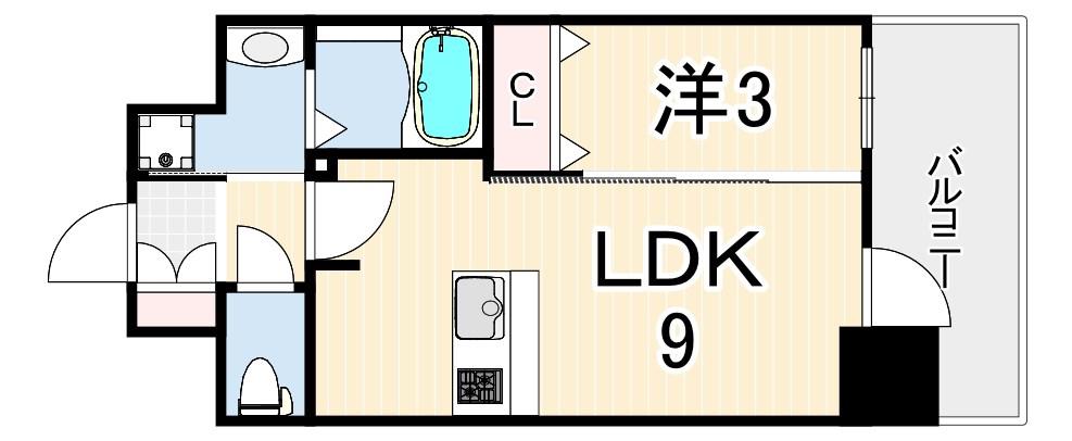 プレサンス神戸水木通ルミエス(1LDK/3階)の間取り写真