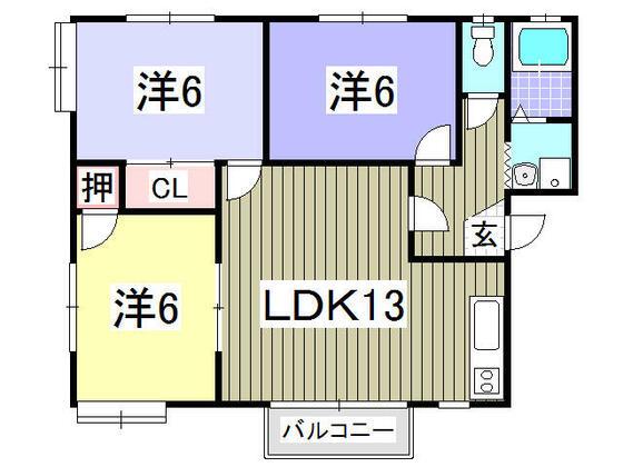 コリーナ蜆塚A(3LDK/2階)の間取り写真