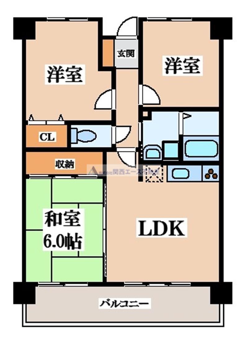 メゾンパティオ住道(3LDK/5階)の間取り写真