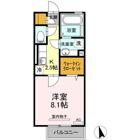 リバーサイド夕葉(1K/2階)の間取り写真