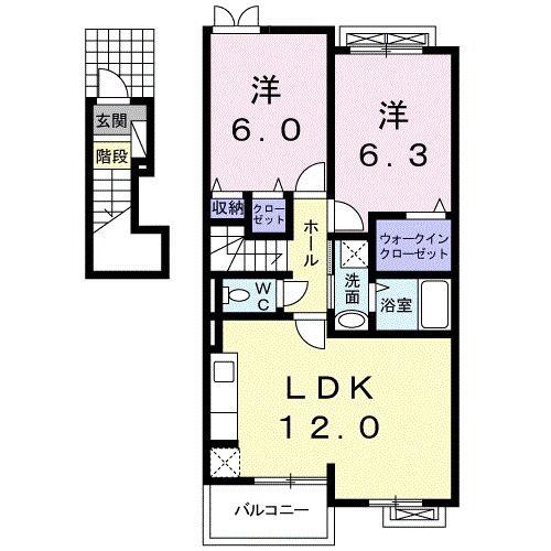 リバーサイド川寄(2LDK/2階)の間取り写真