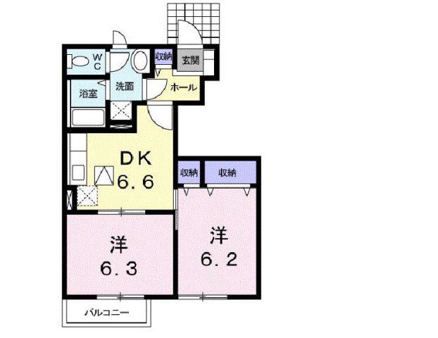 サン・ヒルズ永国C(2DK/1階)の間取り写真