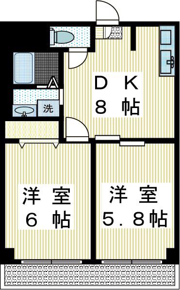 オーチャード登戸(2DK/1階)の間取り写真