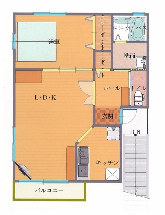 フローラ・オミC棟(1LDK/1階)の間取り写真