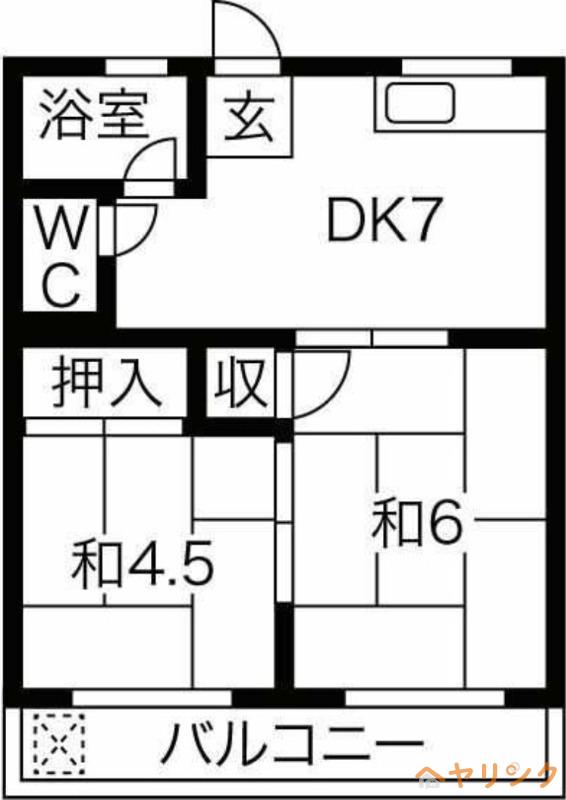 コーポ桐林(2DK/2階)の間取り写真
